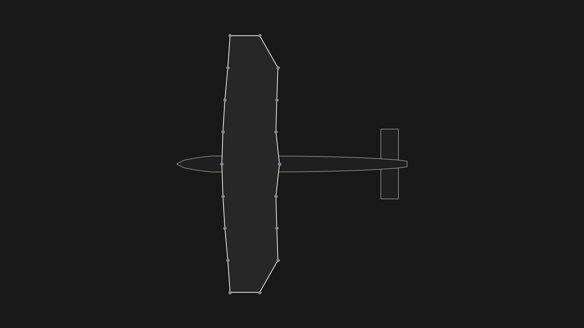 Wing planform with spanwise station control nodes marked